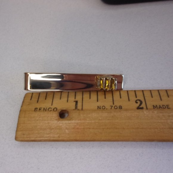 Vintage Boxed Cuff Links Tie Clasp Set Yellow Stones - Picture 8 of 9